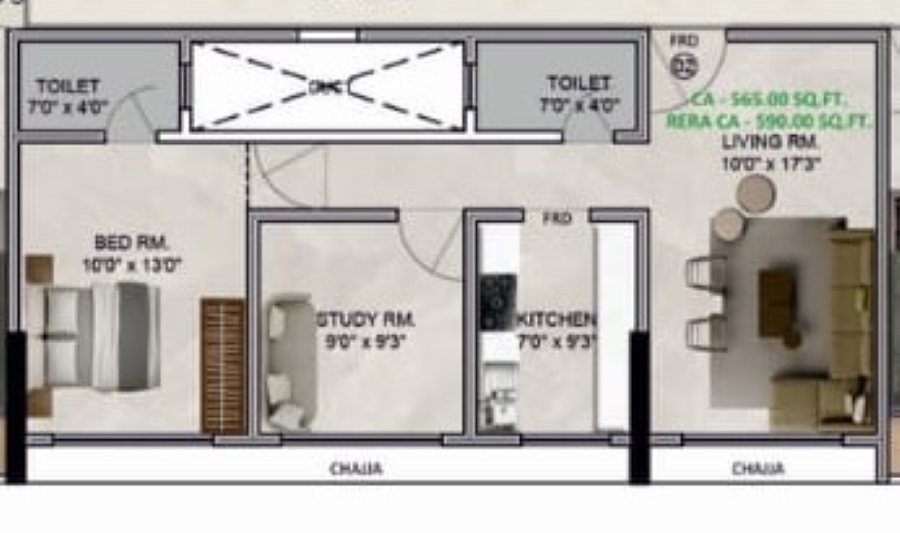 Unit plan — 2BHK