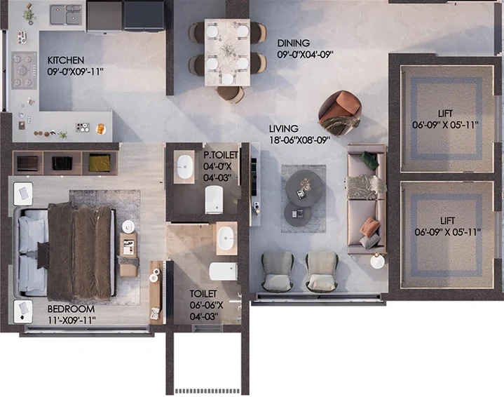 Unit plan — 1BHK