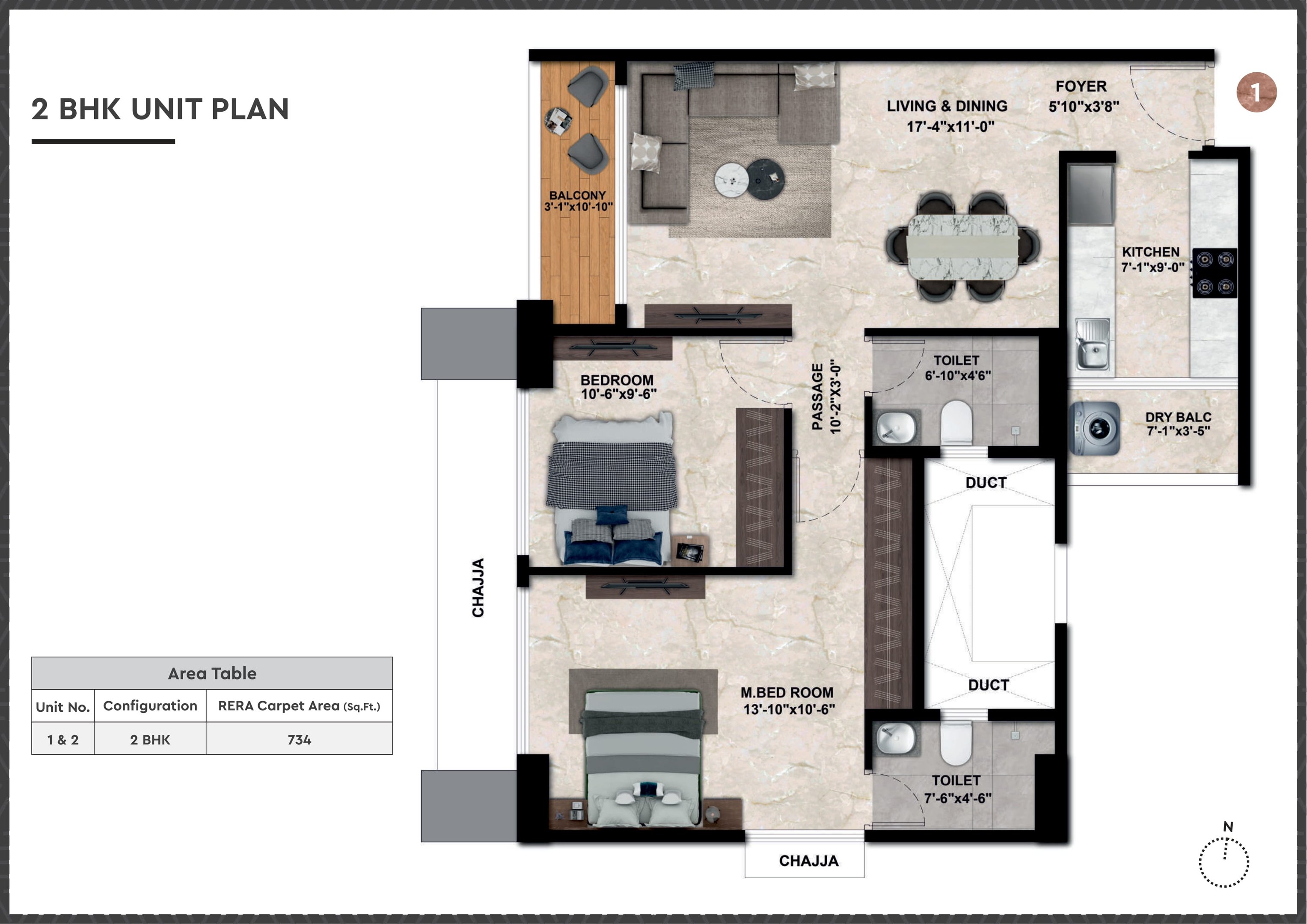 Unit plan — 2BHK