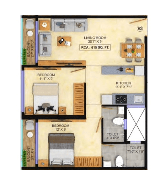 Unit plan — 2BHK