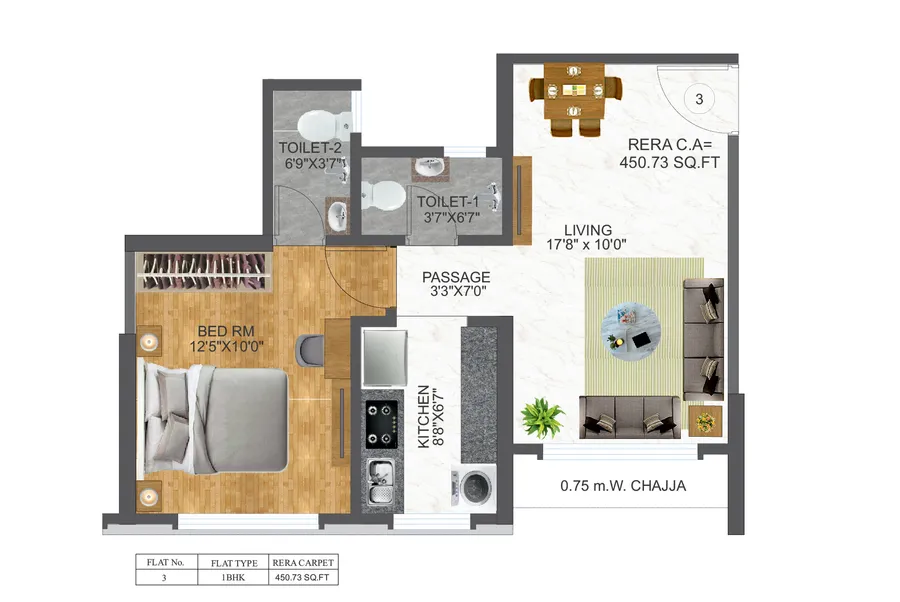 Unit plan — 1BHK