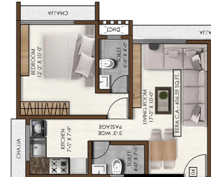 Unit plan — 1BHK