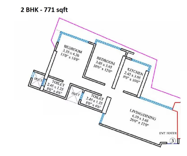 Unit plan — 2BHK