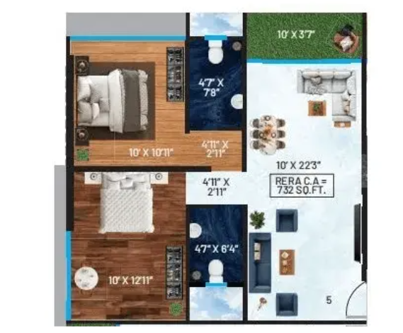 Unit plan — 2BHK