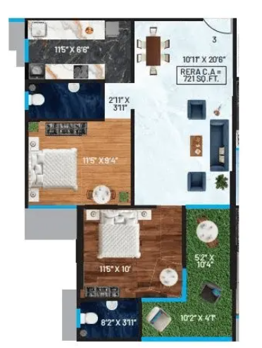 Unit plan — 2BHK