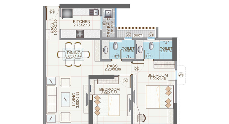 Unit plan — 2BHK
