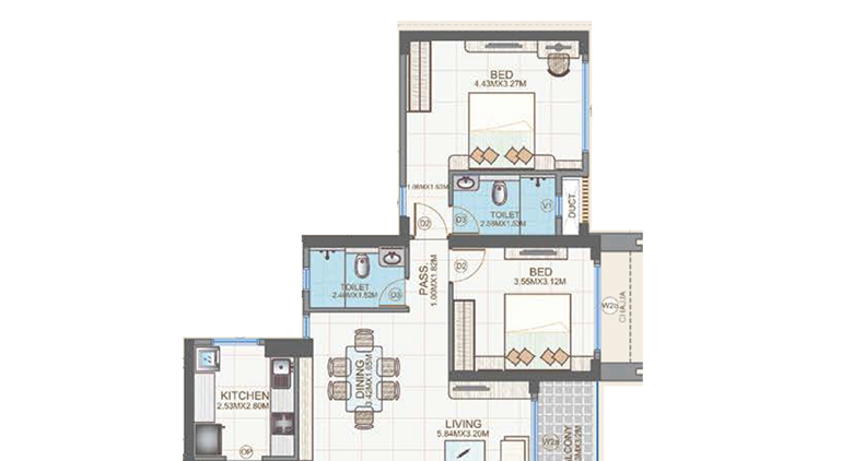 Unit plan — 2BHK