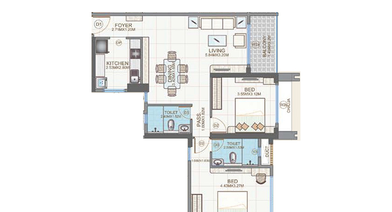 Unit plan — 2BHK