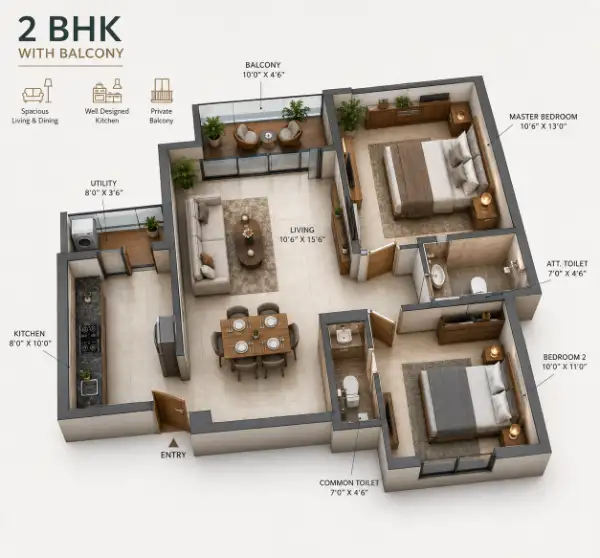 Unit plan — 2BHK