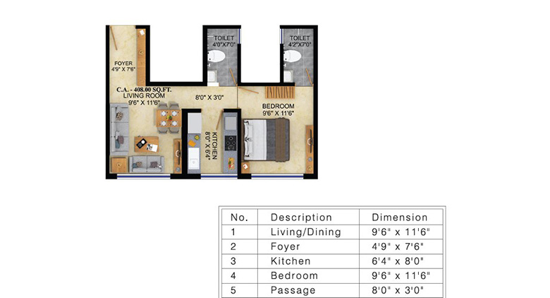 Unit plan — 1BHK