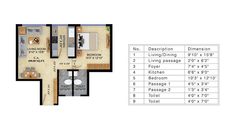 Unit plan — 1BHK