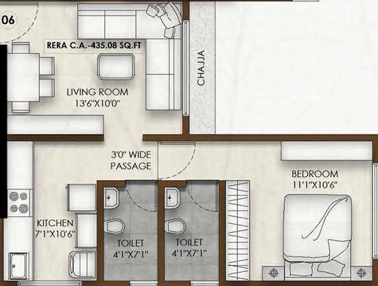 Unit plan — 1BHK