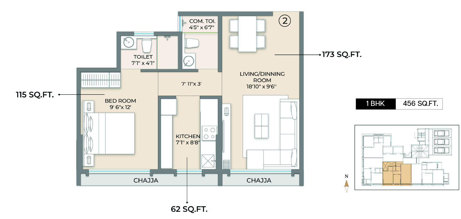 Unit plan — 1BHK