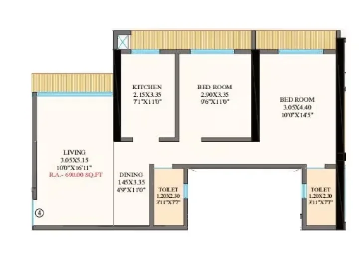 Unit plan — 2BHK