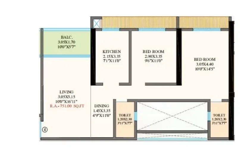 Unit plan — 2BHK