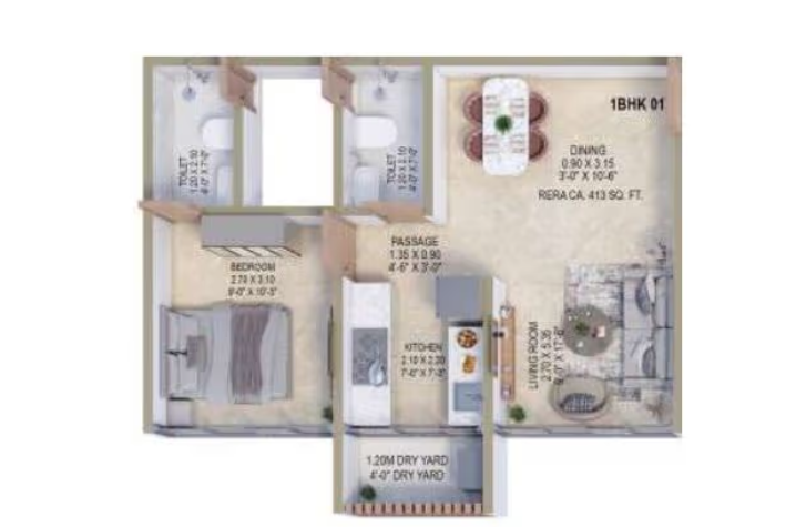 Unit plan — 1BHK