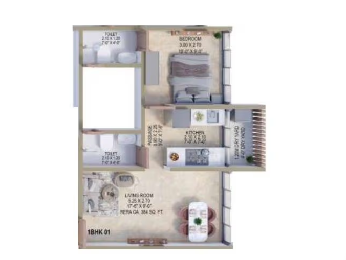 Unit plan — 1BHK