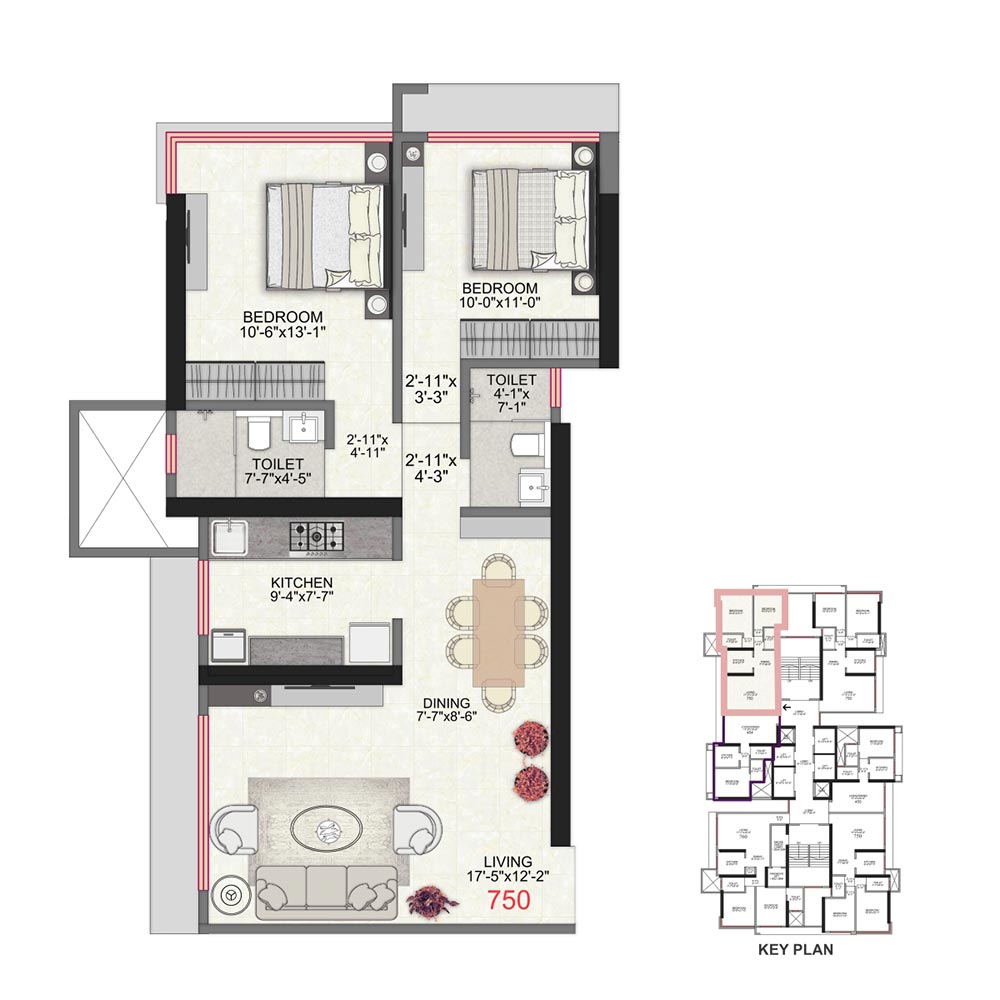 Unit plan — 2BHK