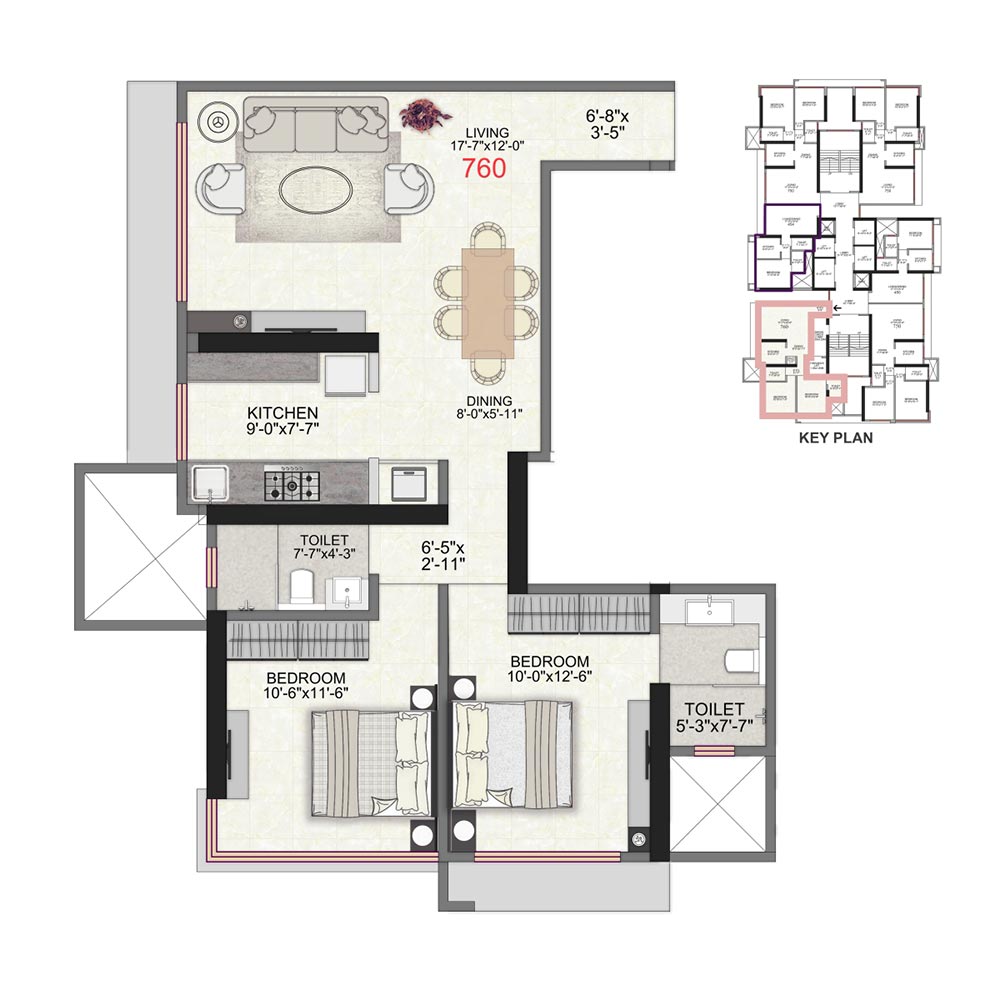 Unit plan — 2BHK