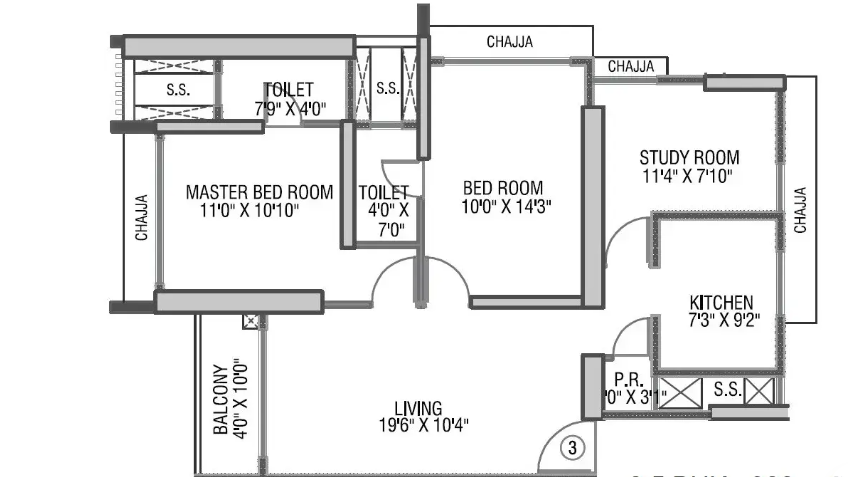 Unit plan — 3BHK