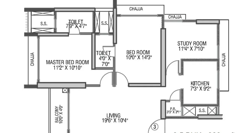Unit plan — 3BHK