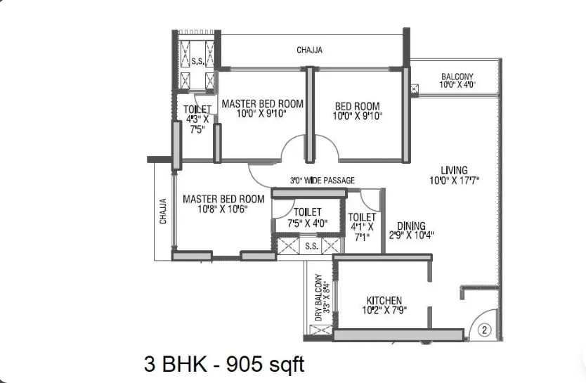 Unit plan — 3BHK
