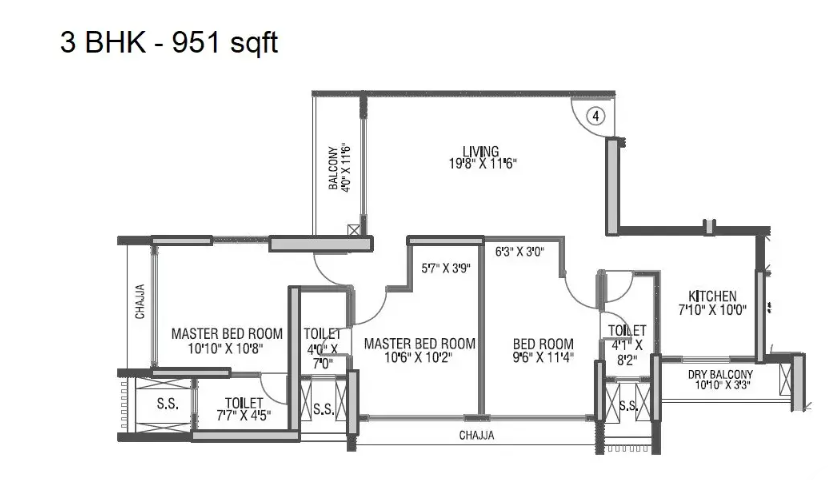 Unit plan — 3BHK