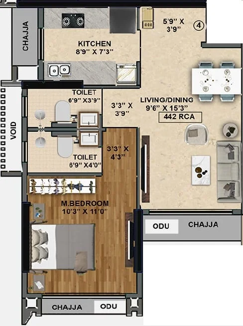 Unit plan — 1BHK