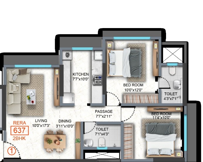 Unit plan — 2BHK