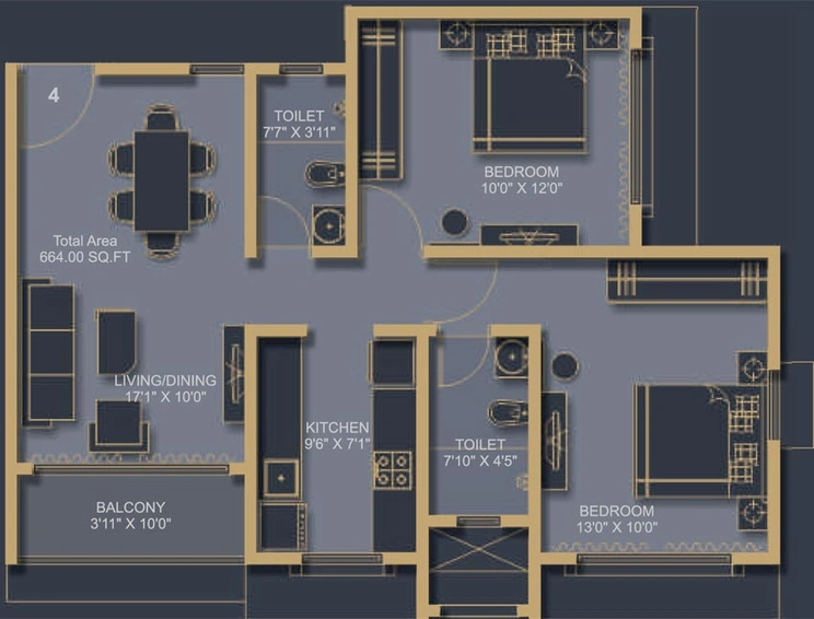 Unit plan — 2BHK
