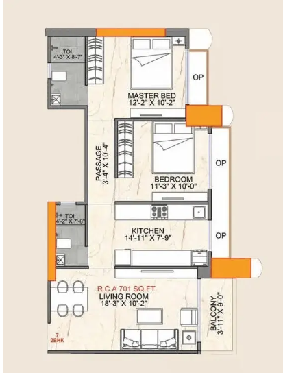 Unit plan — 2BHK