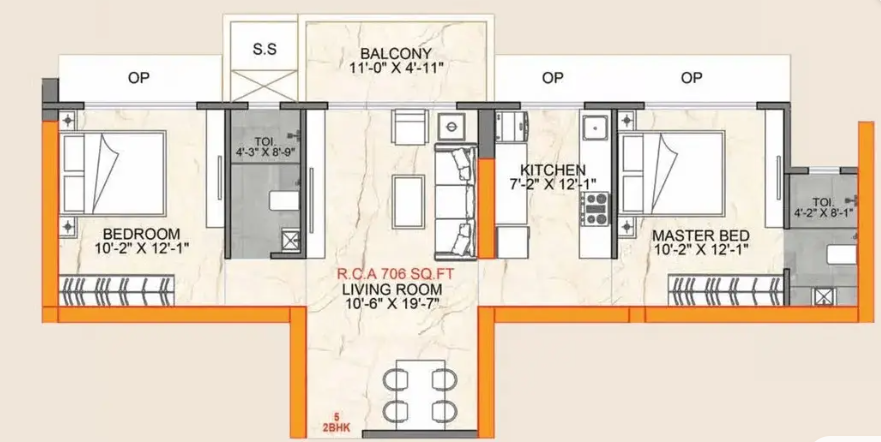Unit plan — 2BHK