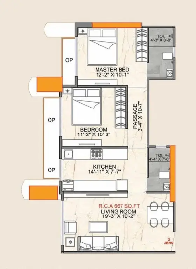 Unit plan — 2BHK