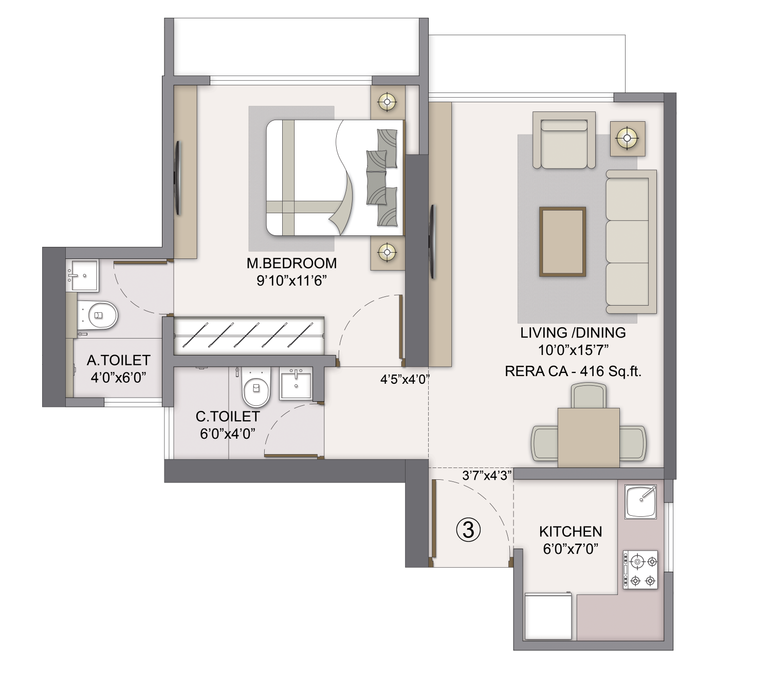 Unit plan — 1BHK