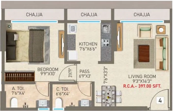 Unit plan — 1BHK