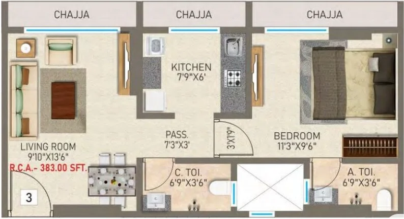 Unit plan — 1BHK