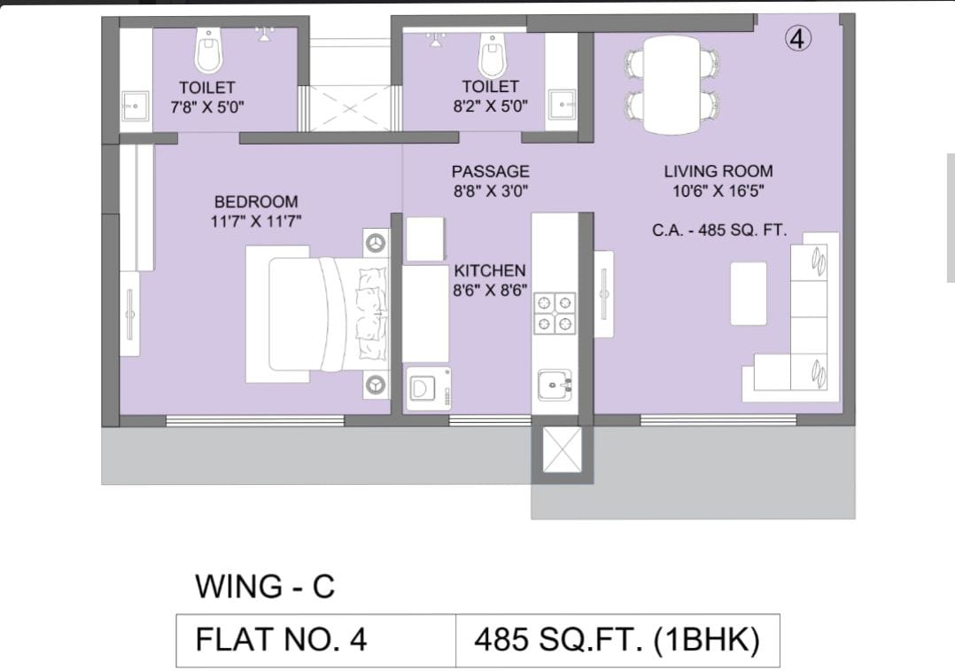 Unit plan — 1BHK