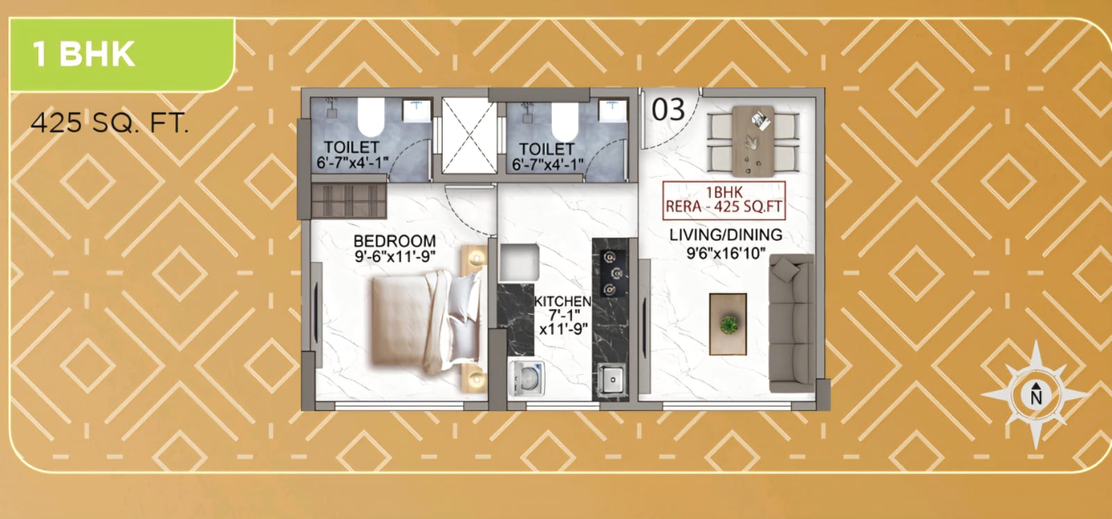 Unit plan — 1BHK