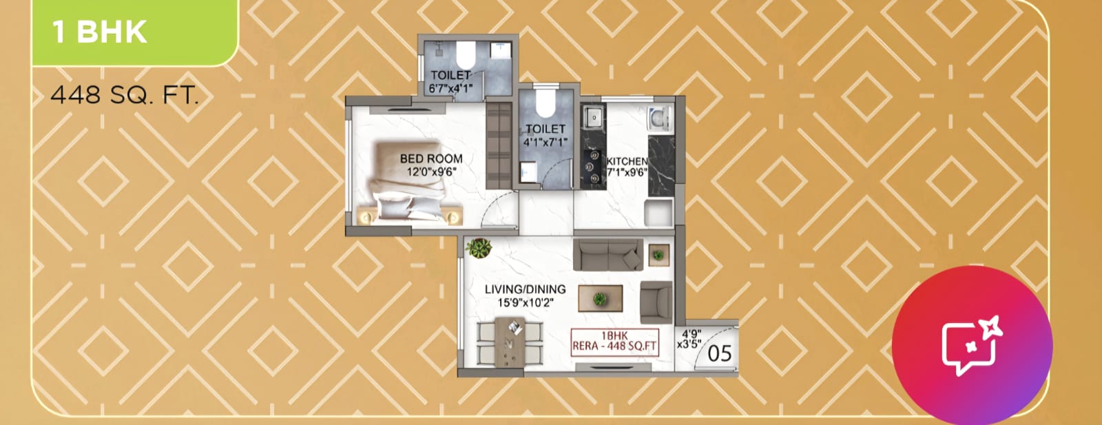 Unit plan — 1BHK