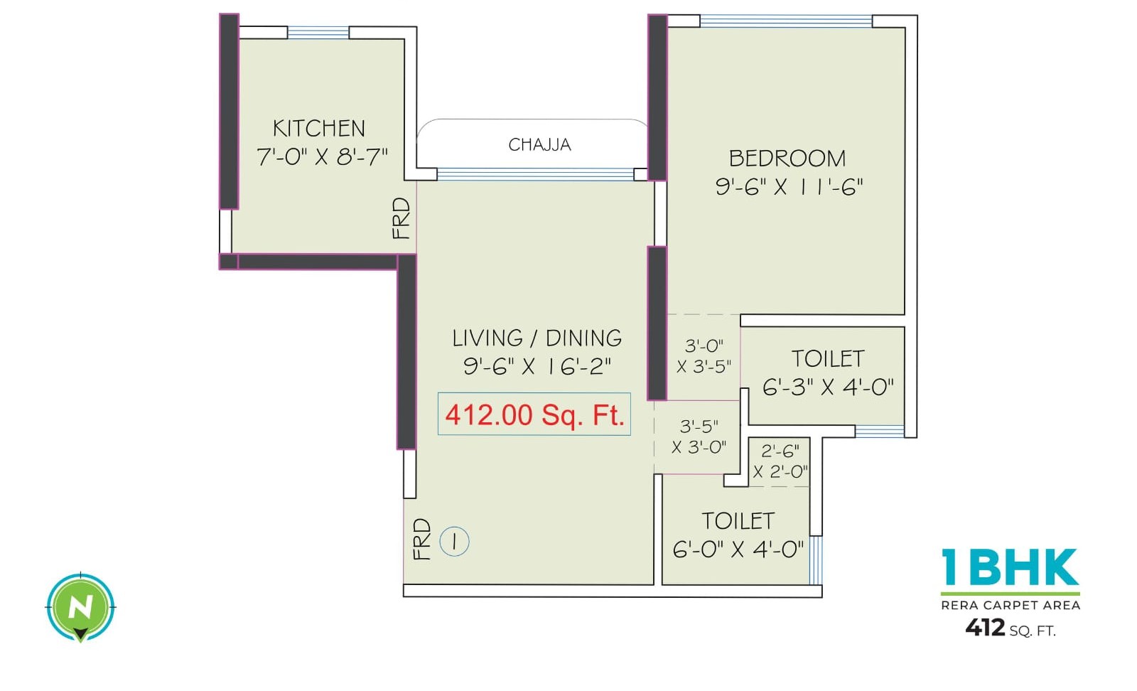 Unit plan — 1BHK