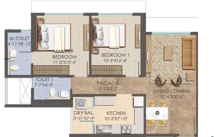 Unit plan — 2BHK