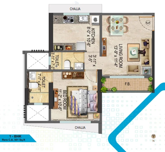 Unit plan — 1BHK