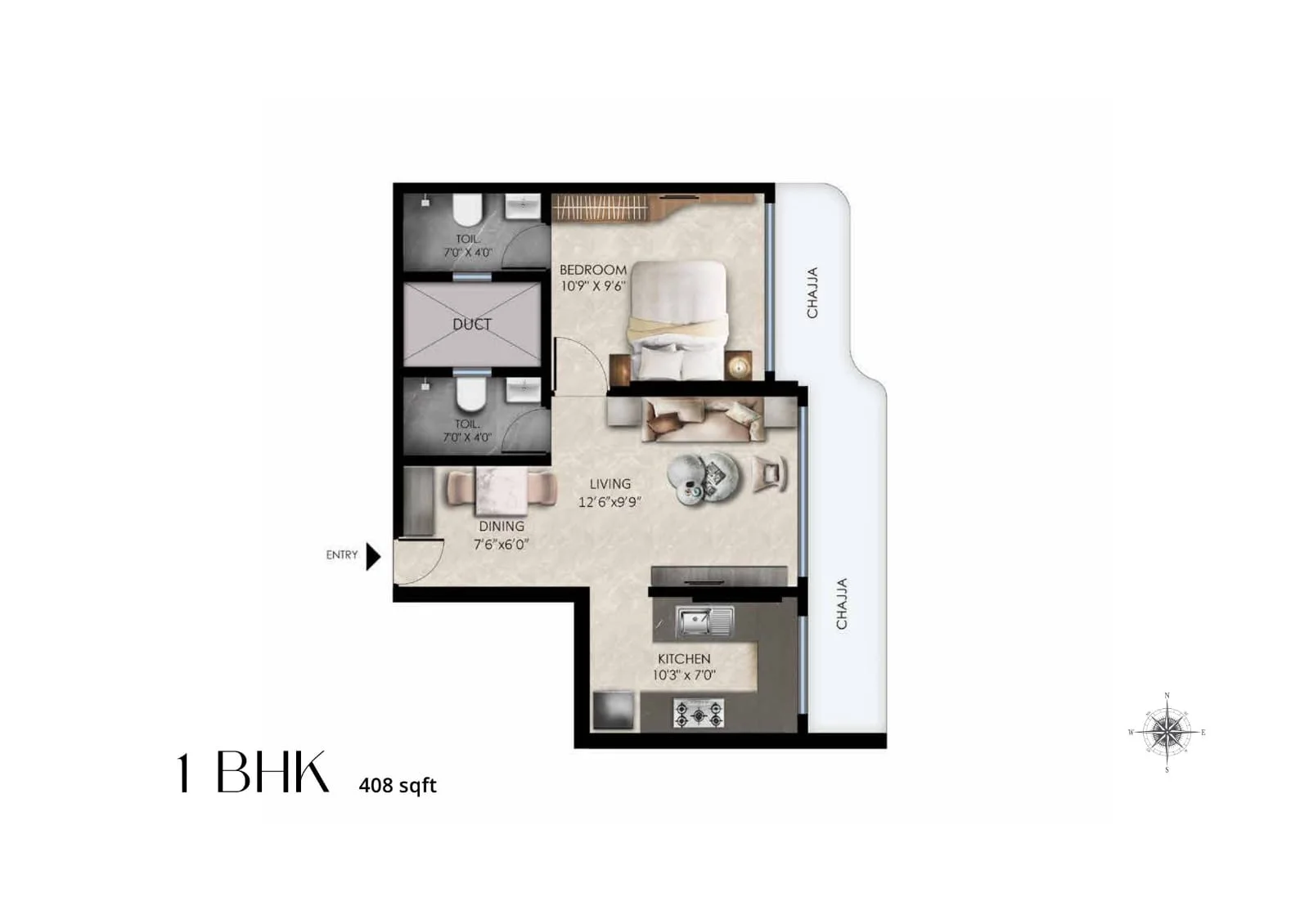 Unit plan — 1BHK