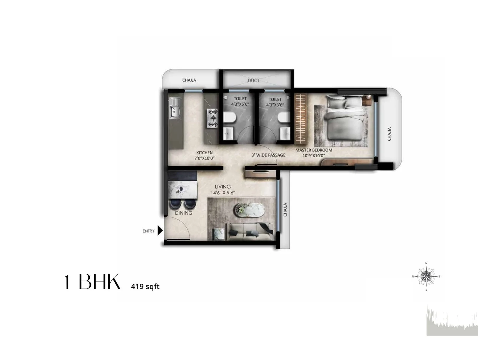Unit plan — 1BHK