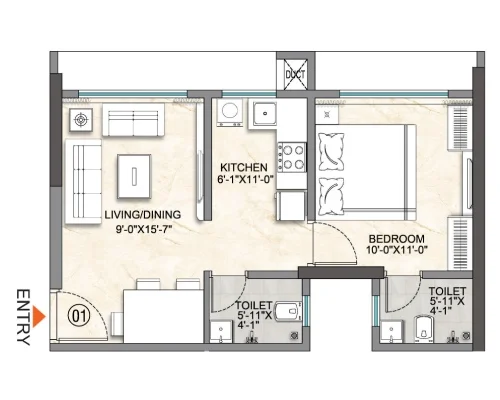 Unit plan — 1BHK