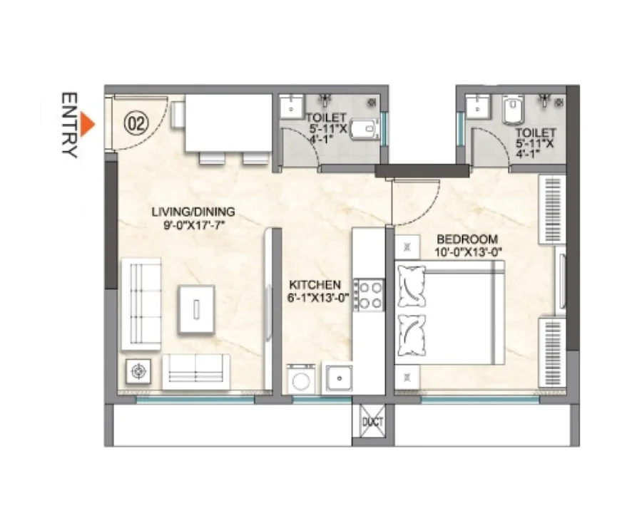 Unit plan — 1BHK